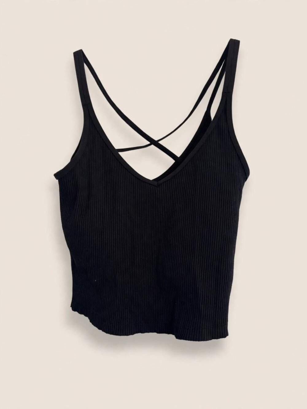 Vuori Rib Crop Tank Black Criss Cross Back Built-In Bra M